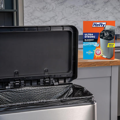 Hefty Ultra Strong Trash Bags, Black Tall Kitchen Trash Bags 13 Gallon Size, Break Resistant Drawstring Enclosure, Continuous Odor Control, Blackout, Clean Burst Scent, 80 Bags