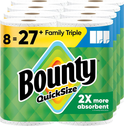 Bounty Quick Size Paper Towels, White, 8 Family Rolls
