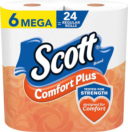 Scott ComfortPlus Toilet Paper, 12 Triple Rolls, 231 Sheets per Roll, Septic-Safe, 1-Ply Toilet Tissue