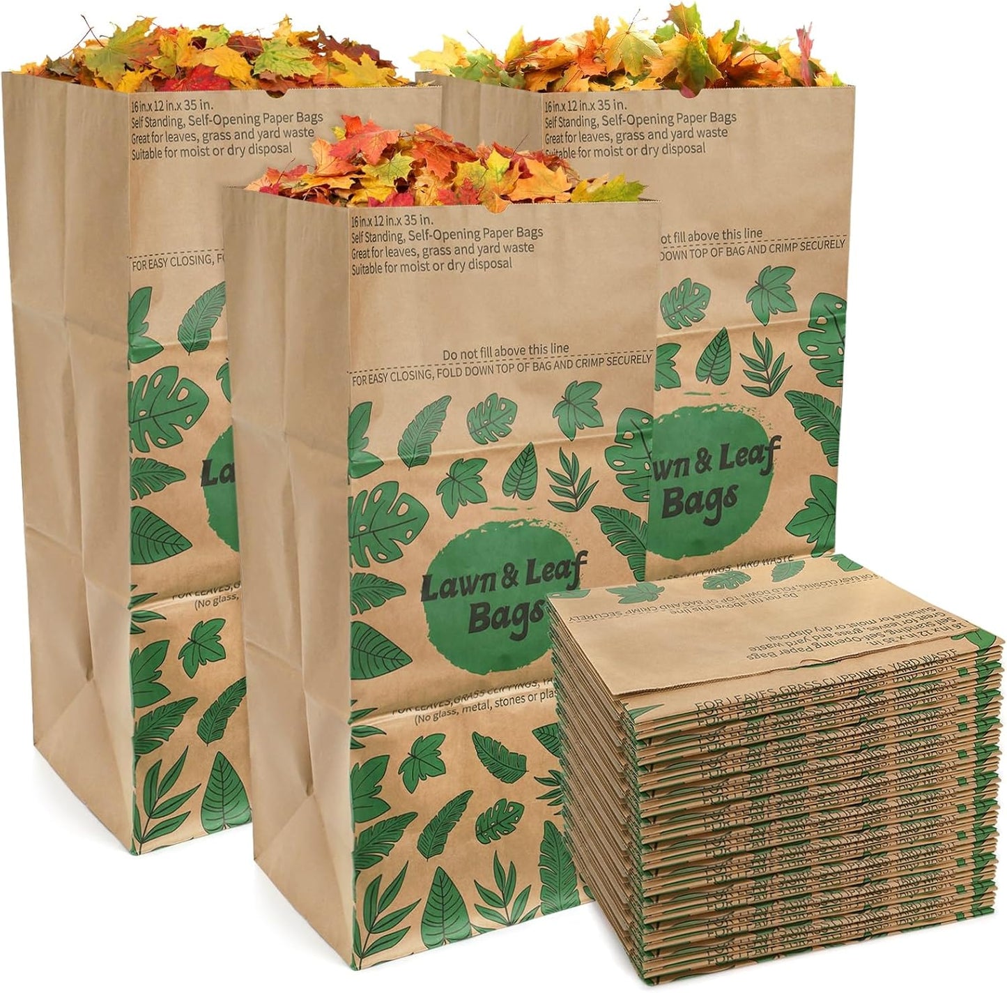 YOUEON 10 Pack 30 Gallon Leaf Bags Brown Paper, 2-Ply Heavy Duty Lawn and Refuse Bags, Yard Waste Bags for Home, Garden, Yard, Self Standing and Tear Resistant