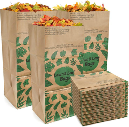 YOUEON 10 Pack 30 Gallon Leaf Bags Brown Paper, 2-Ply Heavy Duty Lawn and Refuse Bags, Yard Waste Bags for Home, Garden, Yard, Self Standing and Tear Resistant