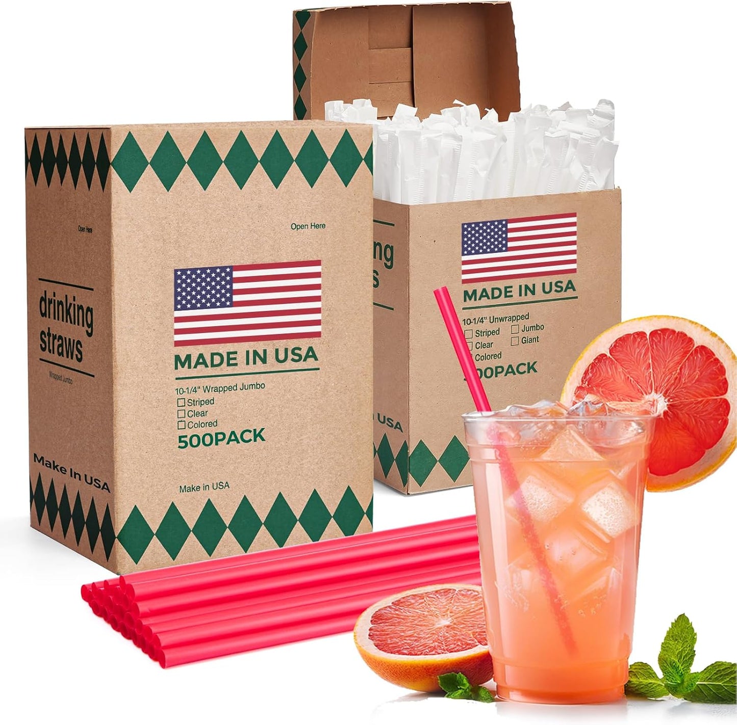 Glotoch Express 500PCS Individually Wrapped Clear Plastic Straws, 7.75'' Long, 0.24'' Diameter Disposable Drinking Straws for Every Occasion, Party, Made in USA