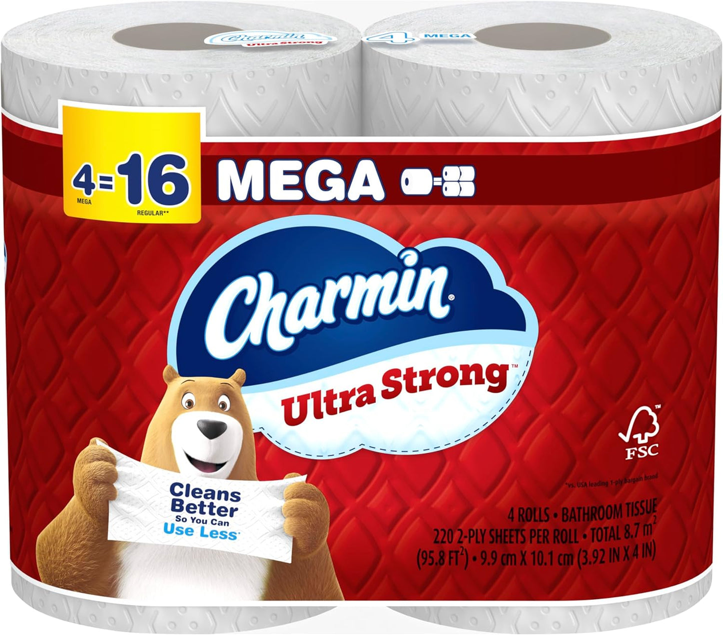 Charmin Ultra Strong Toilet Paper, 6 Mega = 24 Regular Rolls, 2-Ply, White