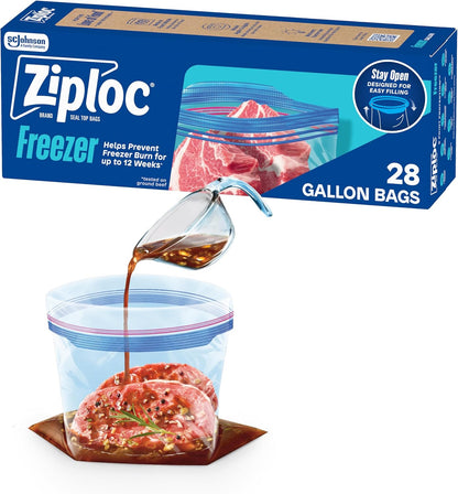 Ziploc Gallon Food Storage Freezer Bags, Stay Open Design, Easy to Fill, 66 Count