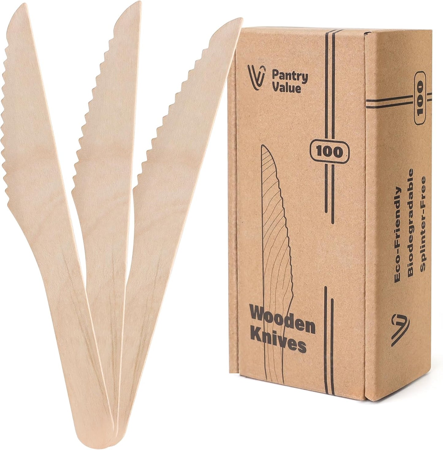 Pantry Value [100 Count] Wooden Spoons Disposable, Splinter-free Biodegradable Spoons, Eco-friendly, Compostable Utensils for Outdoors, Parties, and events