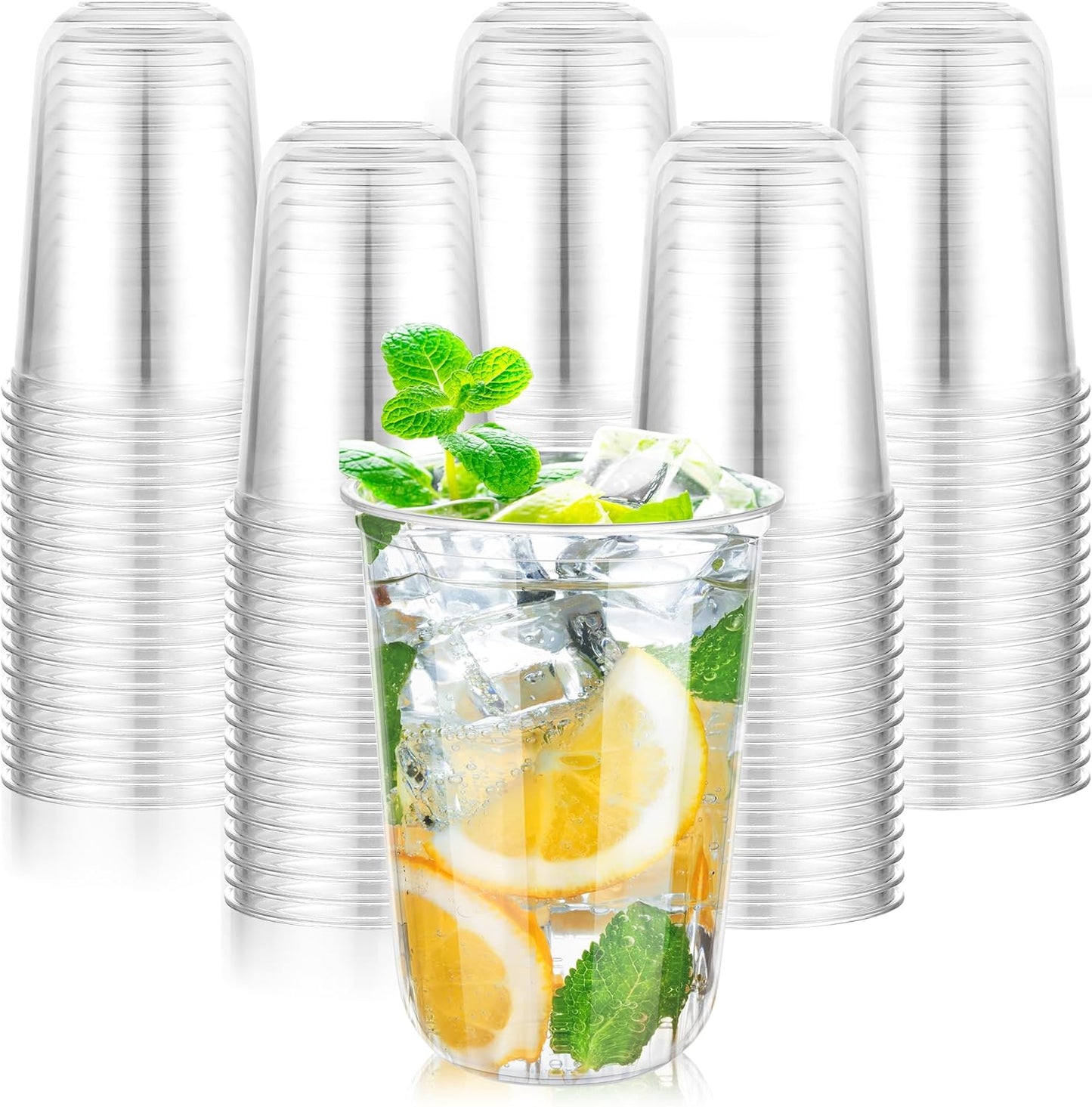 KesaPlan 100 Pcs Disposable Stemless Glasses 12oz Crystal Plastic Wine Glasses Clear Classic Cup for Meeting Weddings Birthdays Cocktail Christmas Party Supplies
