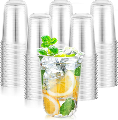 KesaPlan 100 Pcs Disposable Stemless Glasses 12oz Crystal Plastic Wine Glasses Clear Classic Cup for Meeting Weddings Birthdays Cocktail Christmas Party Supplies