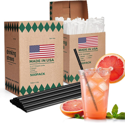 Glotoch Express 500PCS Individually Wrapped Clear Plastic Straws, 7.75'' Long, 0.24'' Diameter Disposable Drinking Straws for Every Occasion, Party, Made in USA