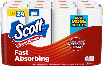 Scott Paper Towels, Choose-A-Sheet, 6 Double Rolls = 12 Regular Rolls (108 Sheets Per Roll)