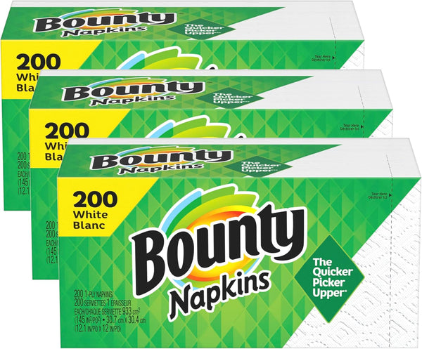 Bounty Paper Napkins, White, 200 Count, Packaging may vary