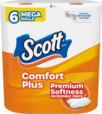 Scott ComfortPlus Toilet Paper, 12 Triple Rolls, 231 Sheets per Roll, Septic-Safe, 1-Ply Toilet Tissue