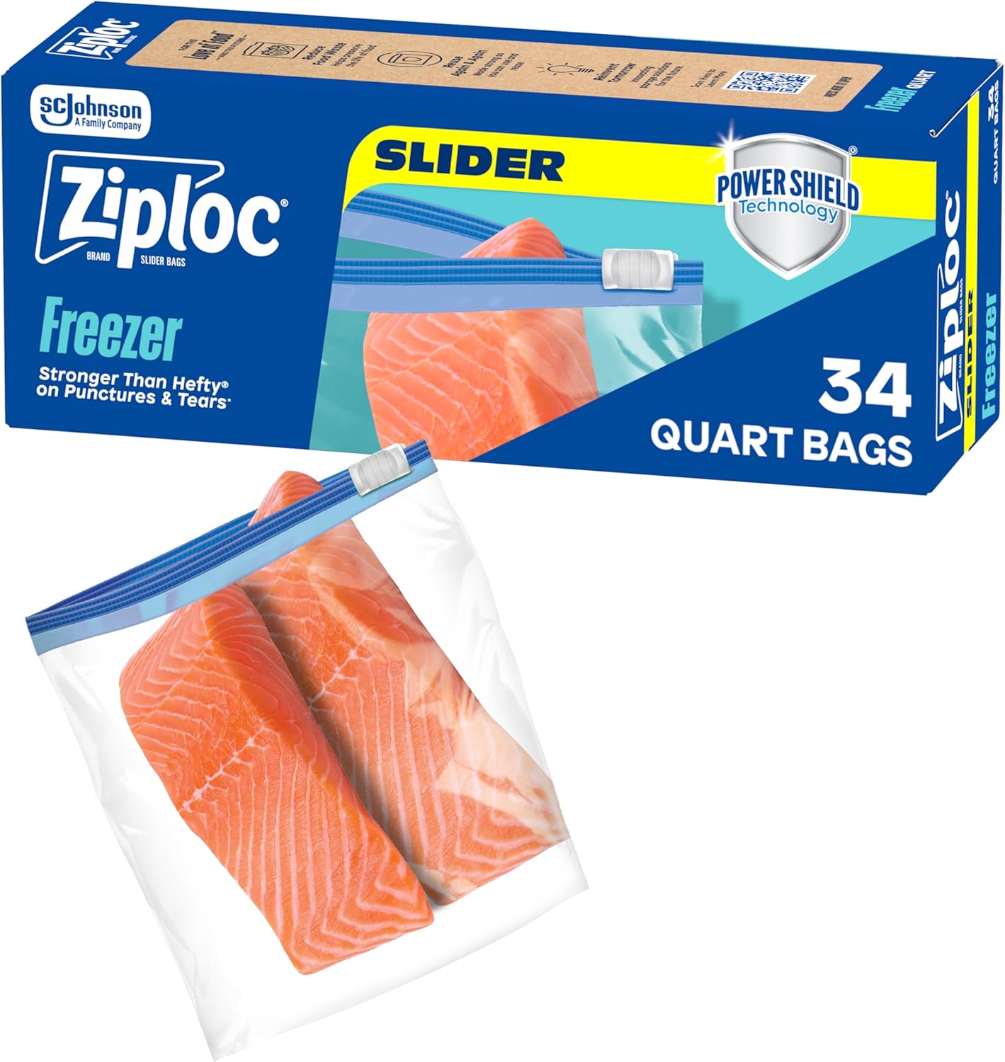 Ziploc Quart Food Storage Freezer Slider Bags, 136ct Total, Durable, 34 Count, 4 Pack