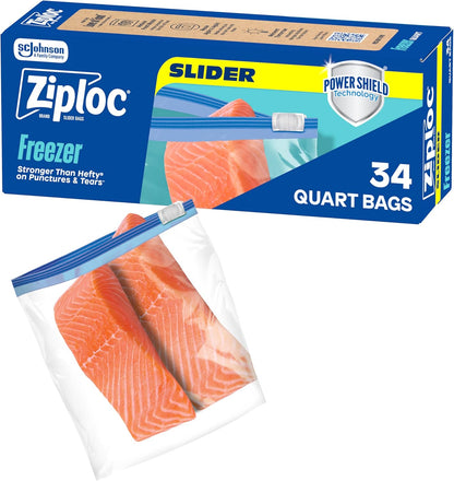 Ziploc Quart Food Storage Freezer Slider Bags, 136ct Total, Durable, 34 Count, 4 Pack