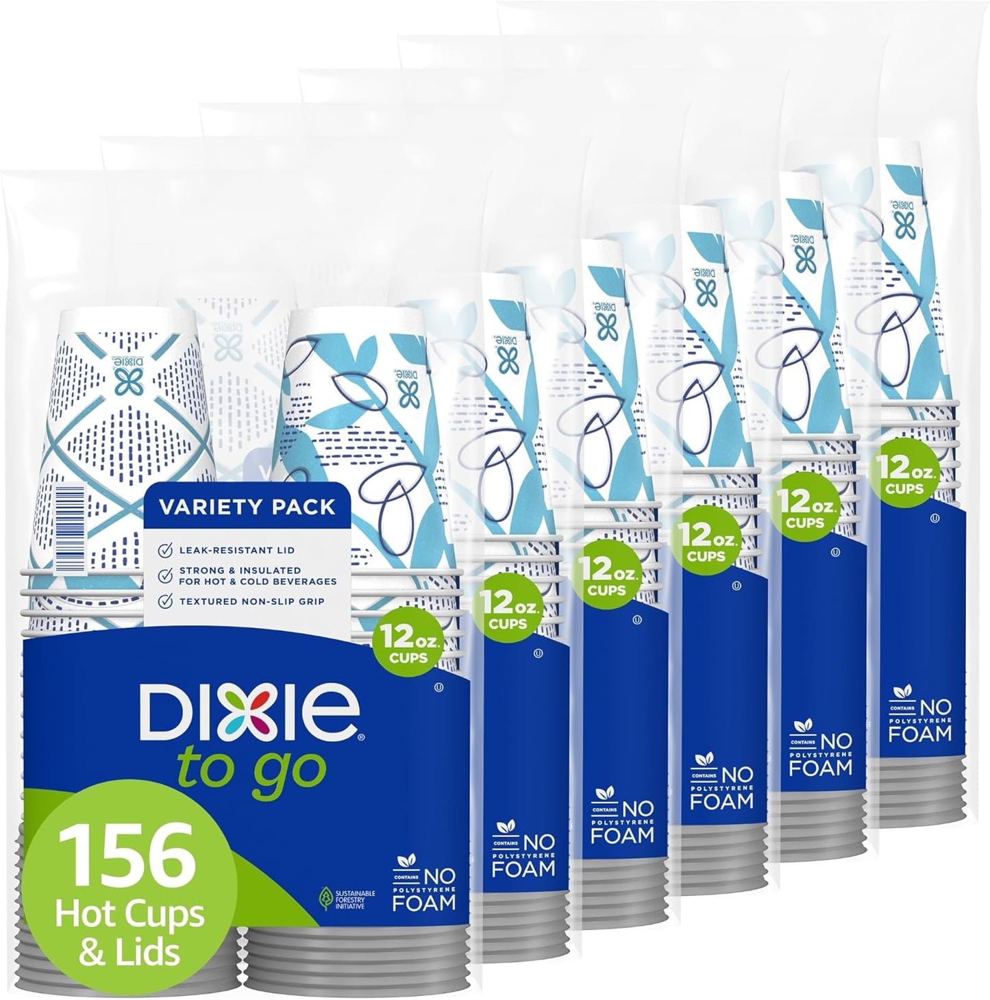 Dixie To Go Paper Coffee Cups With Lids, 12 oz, 156 ct, Disposable Insulated Paper Cups for On-The-Go Hot or Cold Beverages
