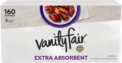 Vanity Fair Extra Absorbent Premium Paper Napkins, 160 Count, Disposable Napkins Made Soft And Strong For Messy Meals And Everyday Use