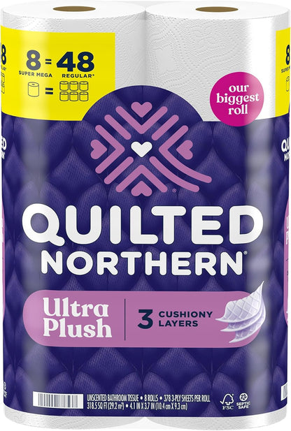 Quilted Northern Ultra Plush Toilet Paper, 24 Mega Rolls = 96 Regular Rolls, 3X Thicker*, 3 Ply Soft Toilet Tissue