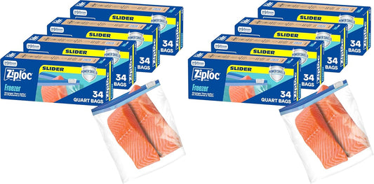 Ziploc Quart Food Storage Freezer Slider Bags, 136ct Total, Durable, 34 Count, 4 Pack