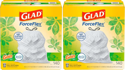 Glad ForceFlex Tall Kitchen Trash Bags, 13 Gallon, Gain Original, 140 Count (Package May Vary)