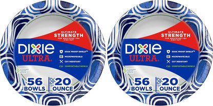 Dixie Ultra, Large Paper Bowls, 20 Oz, 56 Count, Microwave Safe, Compostable, Disposable Bowls Great For Breakfast, Lunch, And Dinner Meals