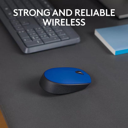 Logitech M170 Wireless Mouse for PC, Mac, Laptop, 2.4 GHz with USB Mini Receiver, Optical Tracking, 12-Months Battery Life, Ambidextrous - Blue Grey