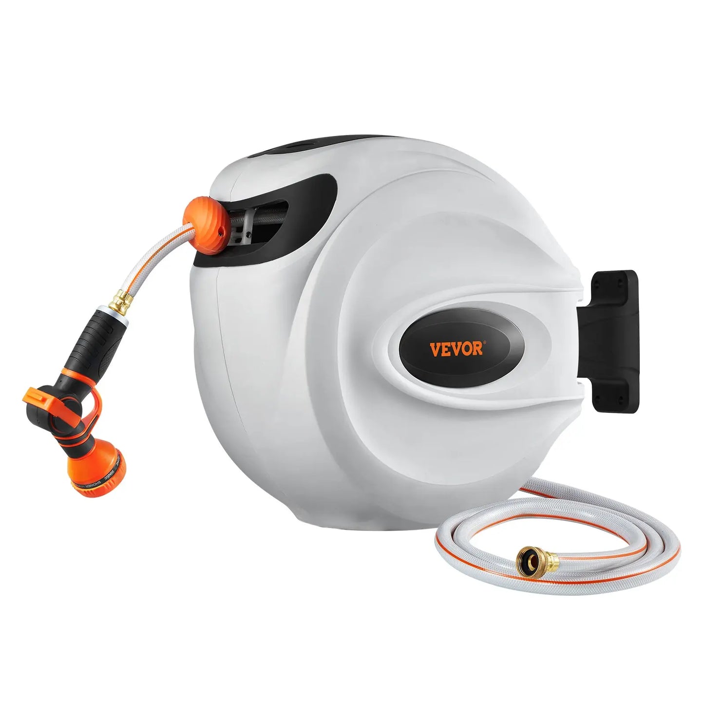 Retractable Hose Reel, Various specifications, 100'x1/2" 180° Swivel with 9-Pattern Nozzle, Automatic Rewind, Lock at Any Length, Slow Return System