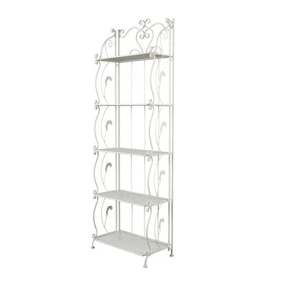 Metal Scroll Indoor Outdoor Tall Folding 5 Shelves Bakers Rack - Gold or White - Roche River Decor
