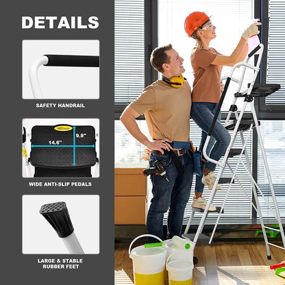 4 Step Ladder, HBTower Folding Step Stool with Tool Platform, Wide Anti-Slip Pedal, Sturdy Steel Ladder, Convenient Handgrip, Lightweight 330lbs Portable Steel Step Stool, Black