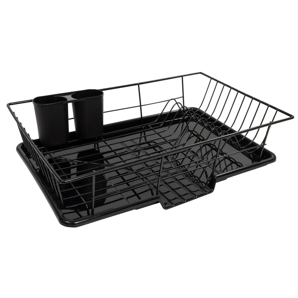 Sweet Home Collection 3-Piece Kitchen Sink Dish Drainer Set Black