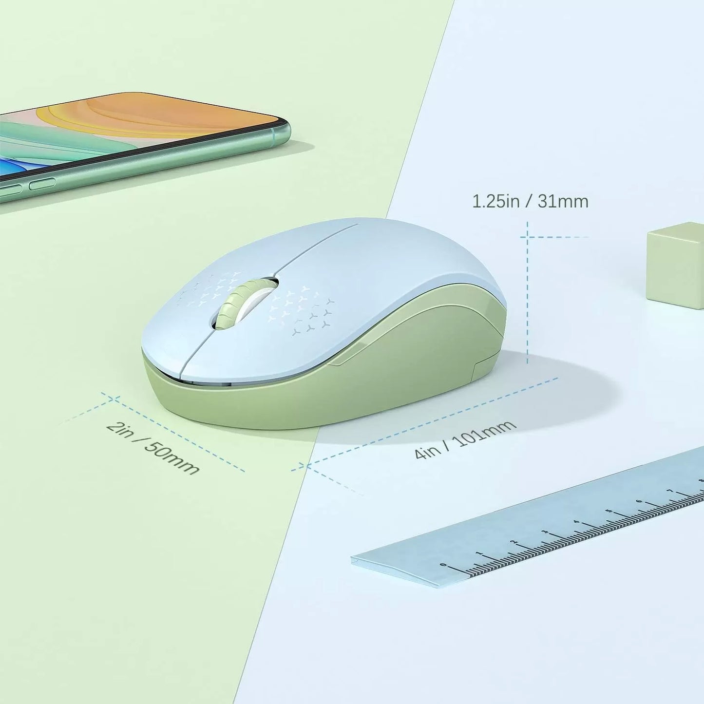 seenda Wireless Mouse, 2.4G Noiseless Mouse with USB Receiver - Portable Computer Mice for PC, Tablet, Laptop with Windows System - Mint Green
