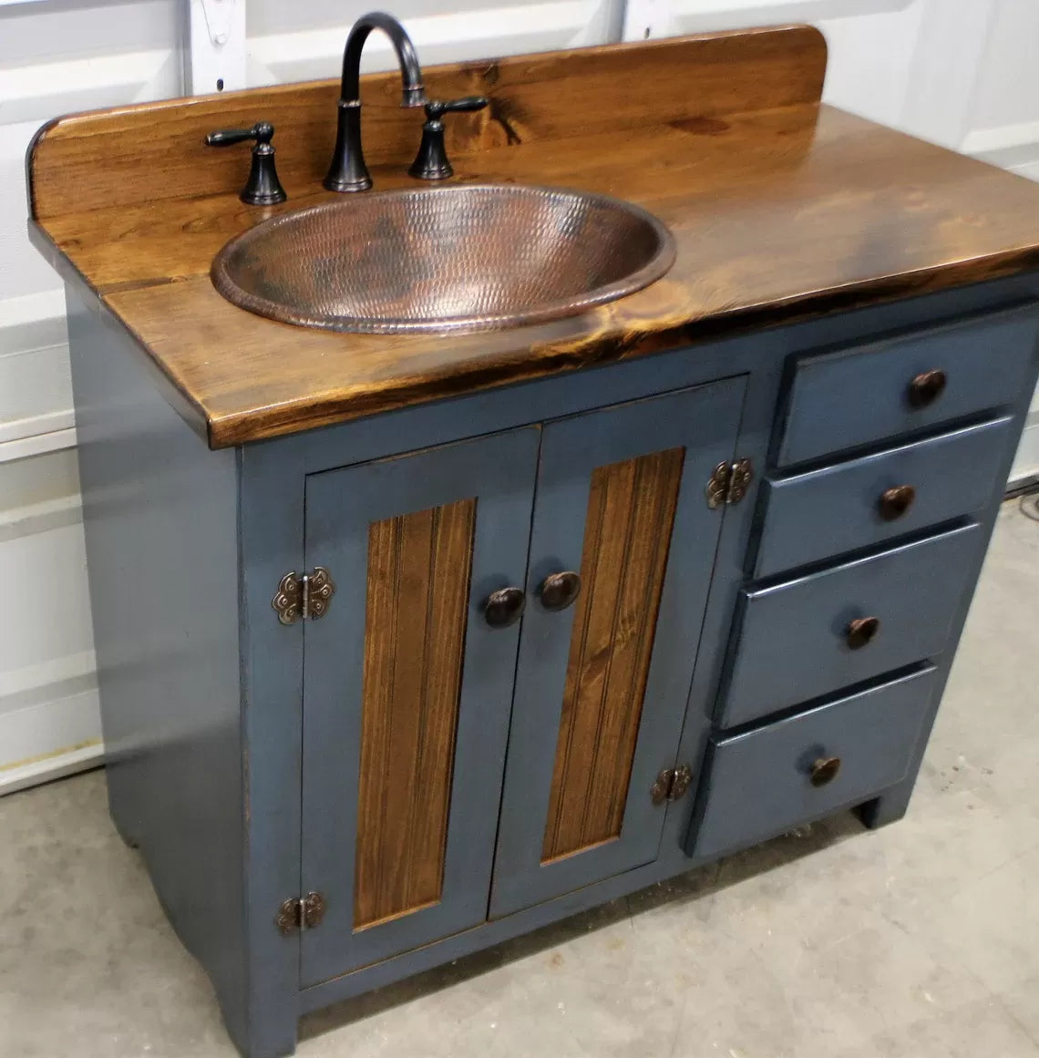 Rustic Farmhouse Vanity - Copper Sink - 42" - BLUE🔥Free shipping🔥