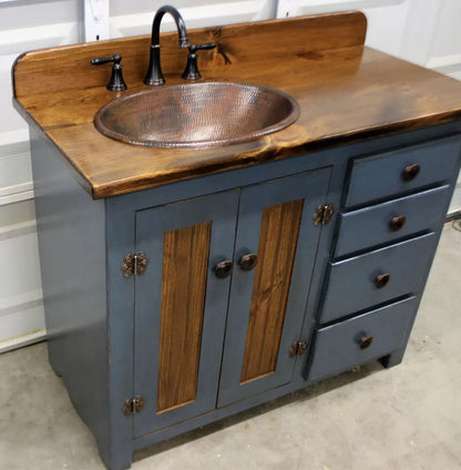 Rustic Farmhouse Vanity - Copper Sink - 42" - BLUE🔥Free shipping🔥