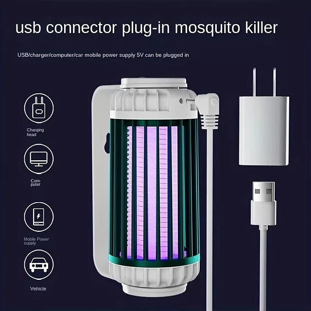 Mosquito Trap Electric USB Portable Silent Killer Lamp Electric Bug Zapper Inhalation Mosquito Killer Lamp Household Outdoor Rechargeable Mosquito Trap Wall Mountable Desktop Friendly