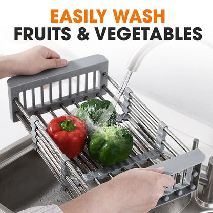 Cheer Collection Sink Drying Rack - Over The Sink Retractable Sink Strainer