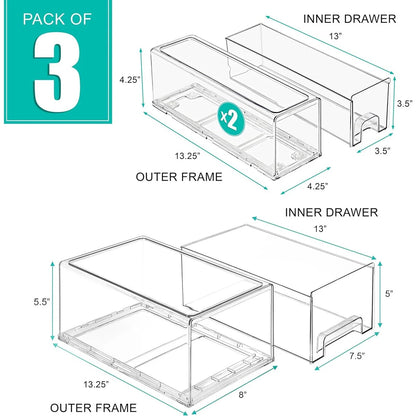 Sorbus Fridge Drawers Clear Stackable Pull-Out Refrigerator Food Kitchen Freezer - 1 Large, 2 Small Stackable Bins (3 Pack)