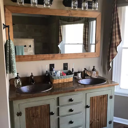 Rustic Farmhouse Vanity - Copper Sink - 42" - BLUE🔥Free shipping🔥