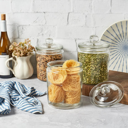 Mason Craft & More Apothecary Clear Glass Jars w/ Glass Lids - Set of 3 - N/A