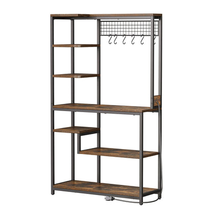 Moasis Kitchen Microwave Stand Bakers Rack Utility Storage Shelf with Power Outlet