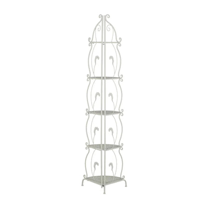 Metal Scroll Indoor Outdoor Tall Folding 5 Shelves Bakers Rack - Gold or White - Roche River Decor