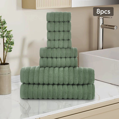 8 Piece Oversized Bath Towel Set, 100% Cotton Bath Towels, Highly Absorbant Bordered Towels