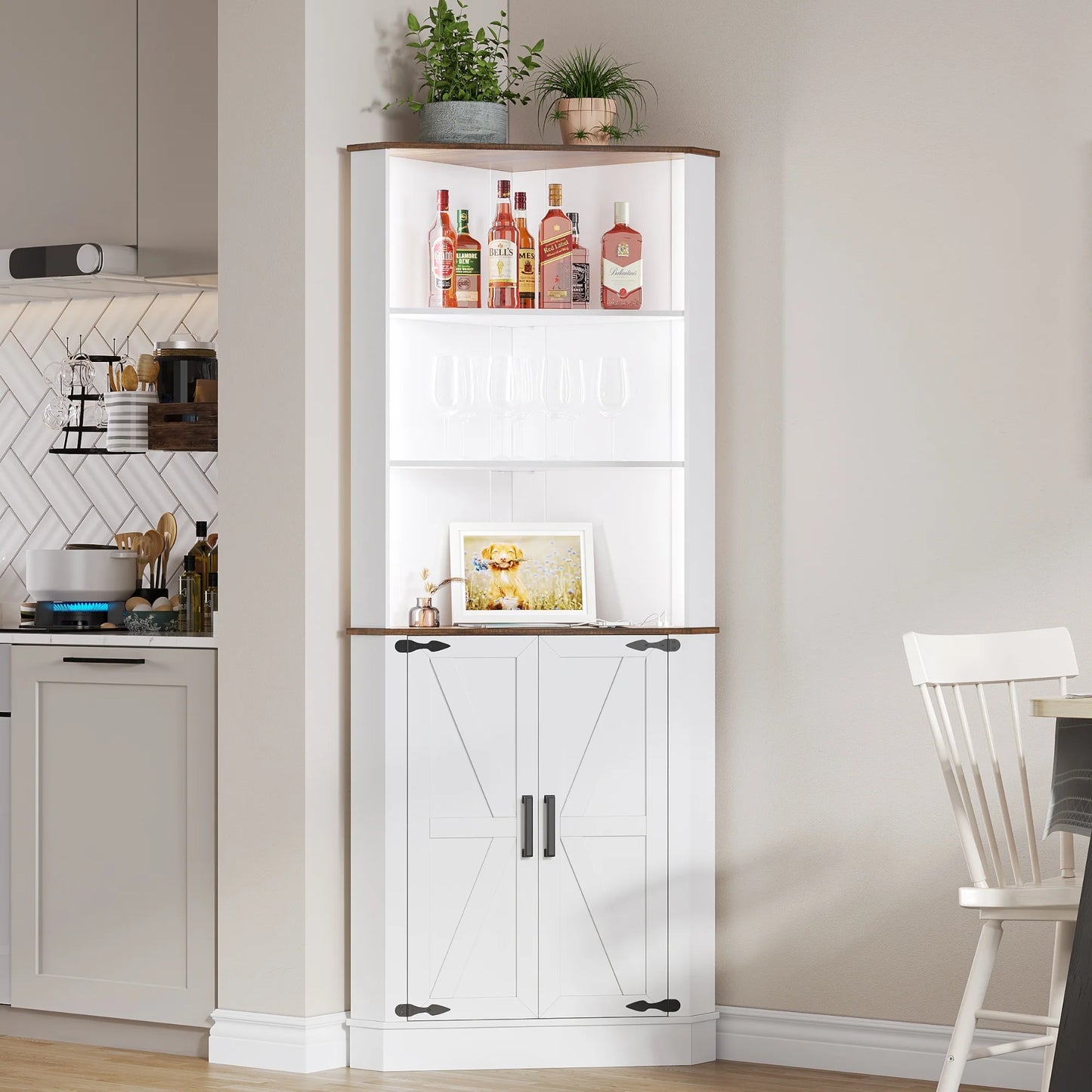 66" Tall Corner Cabinet With Led Light