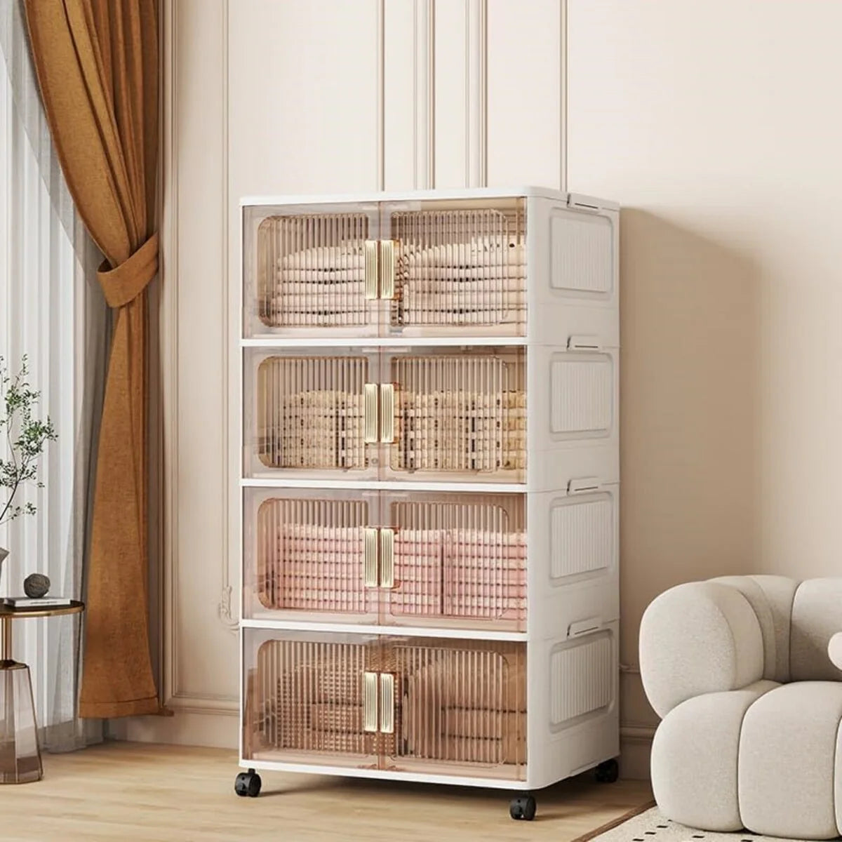 Stackable Closet Organizer Collapsible Storage Bins with Lids Organizer with Wheels for Home, Kitchen, Office