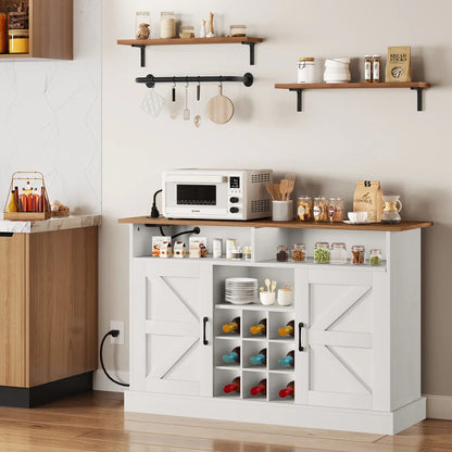 52"Farmhouse Coffee Bar Cabinet with Floating Shelf - 15.75"D x 52"W x 34"H