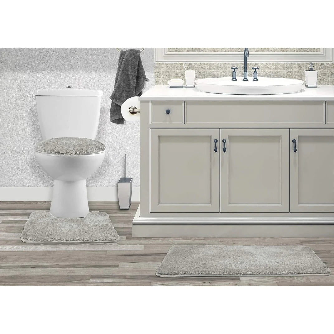 Queen Mary 3 Piece Bathroom Rug Set, Luxury Soft Plush Bath Mat, Contour Rug, Lid Cover, Non-Slip