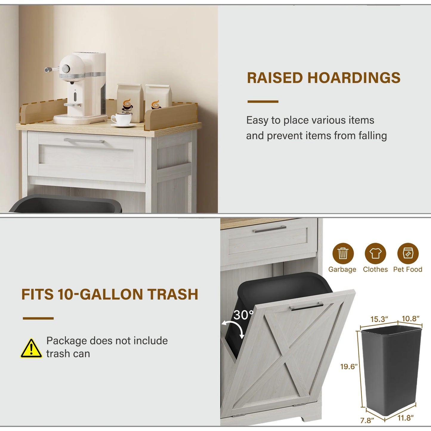 Kitchen Wooden Tilt Out Trash Can Cabinet Freestanding Trash Bin Holder