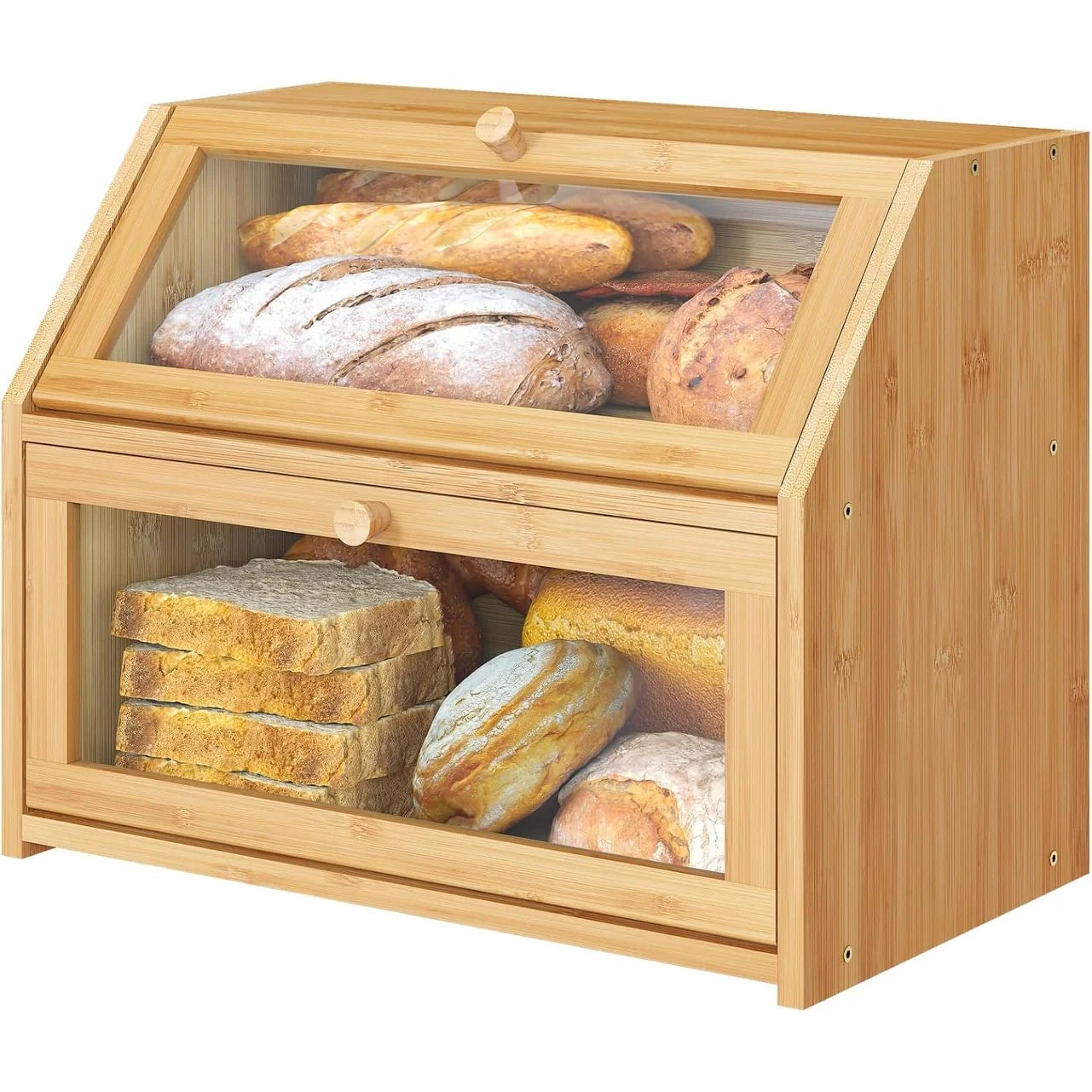Bamboo Wood Large Capacity Bread Box Storage Bin