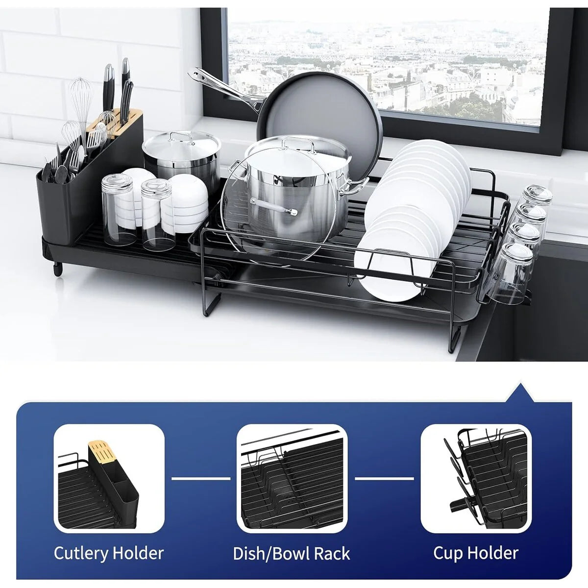 26.7'' Kitsure Large Dish Drying Rack - Extendable Dish Rack