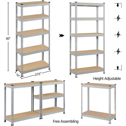 Yaheetech 5 Tiers Boltless Storage Shelf 330lb Capacity for Each Tier,Metal Frame MDF Wood Boards