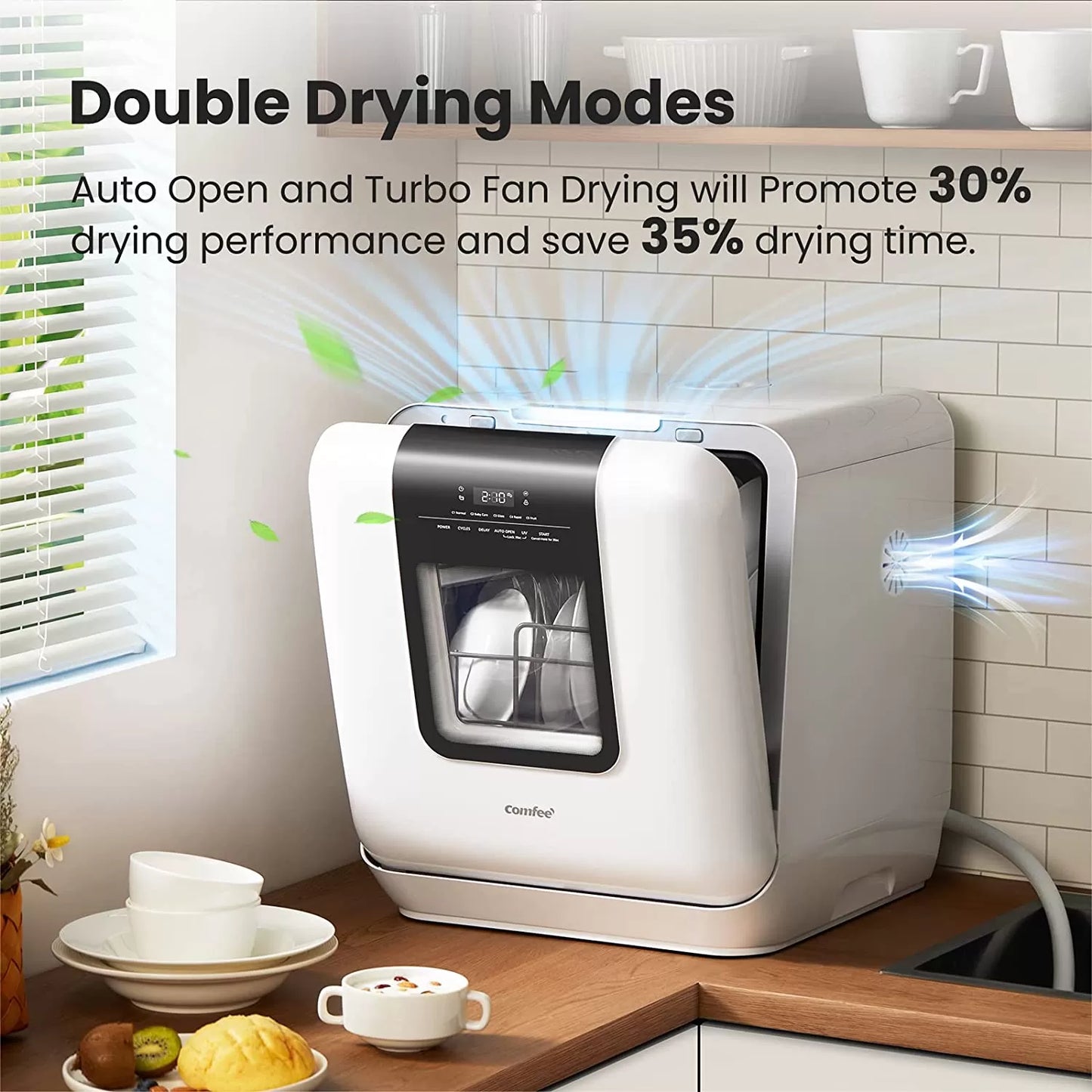 COMFEE' Portable Dishwasher Countertop, Mini Dishwasher with 5L Built-in Water Tank, No Hookup Needed, 6 Programs, 360° Dual Spray, 192°F High-Temp& Air-Dry Function, Dishwasher for Apartments& RVs