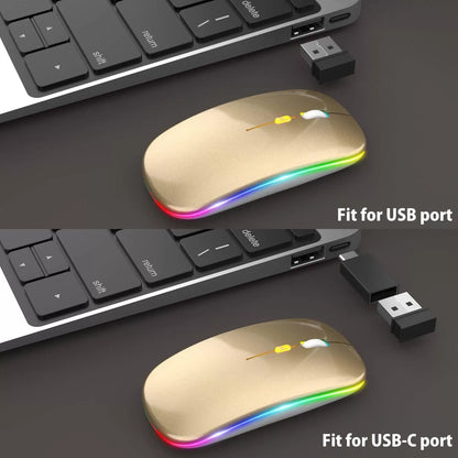 [Upgrade] LED Wireless Mouse, Slim Silent Mouse 2.4G Portable Mobile Optical Office Mouse with USB & Type-c Receiver, 3 Adjustable DPI Levels for Notebook, PC, Laptop, Computer, MacBook (Pink)
