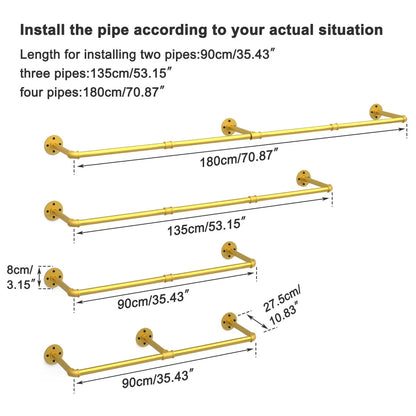 70.87" Long Industrial Pipe Clothes Rack Wall Mounted Hanging Rail